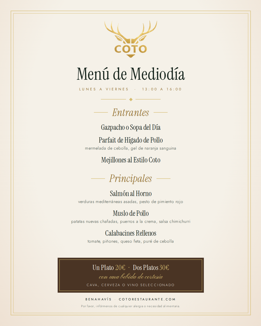 Menu de medio dia Marbella